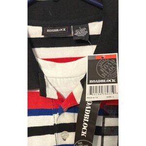 Mens ROADBLOCK Polo Shirt L Red/Blue/Black/White Cotton Short Sleeve NWT